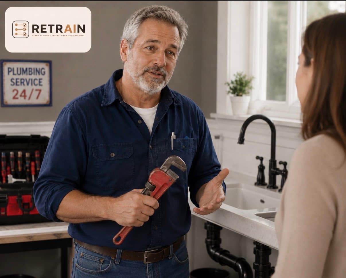 A local plumber speaking with a homeowner about a service job.
